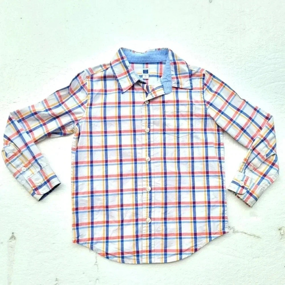 Janie and Jack Boy's Size 4 Shirt Button Down Long Sleeves Plaid Cotton Blue Red - Picture 1 of 9